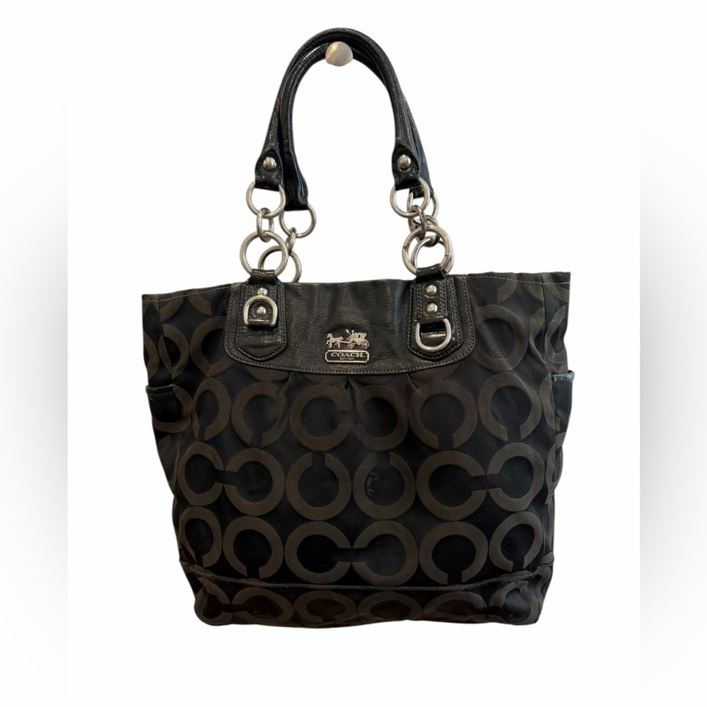 Coach Madison Op Art Tote 13583 | Black Sateen Leather Trim